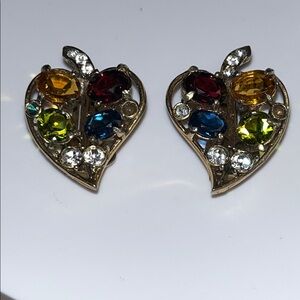 Vintage HOBE Vibrant clip on Earrings with Gemstones